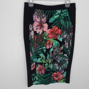 NWT Floral Stretchy Bodycon Black Pencil Skirt